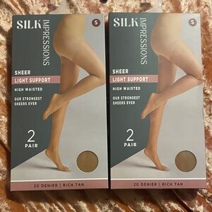 💜Bundle 2pack Impressions 20Denier Sheer Rich Tan  light support Pantyhose Small
